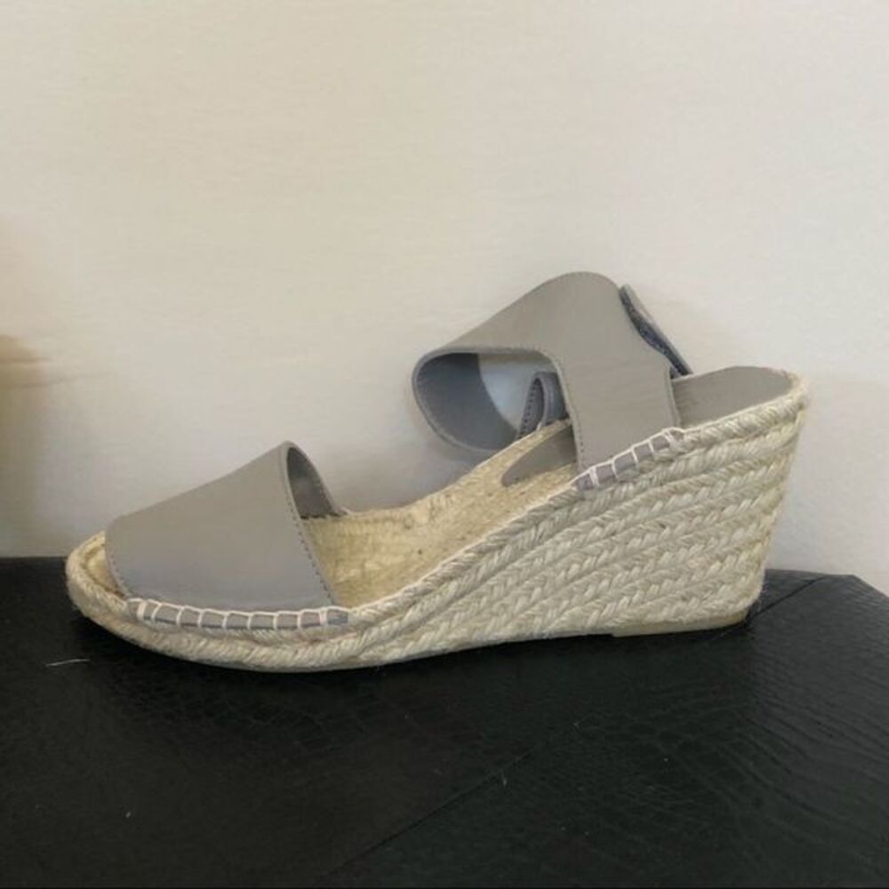 SZ9 VINCE Made in Spain Leather Sophie Wedge Sandal w Jute Rope Detail in Grey - Picture 5 of 10